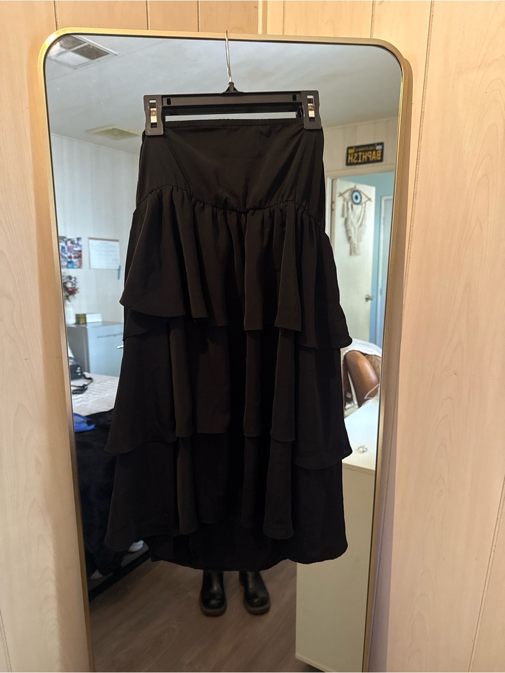 Black Off-Shoulder Ruffle Mini Dress - Picture 5 of 5